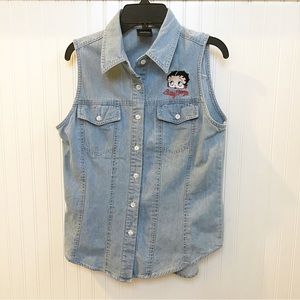 Jerry Leigh Vintage 90s Betty Boop Embroidered Sleeveless Denim Vest Small